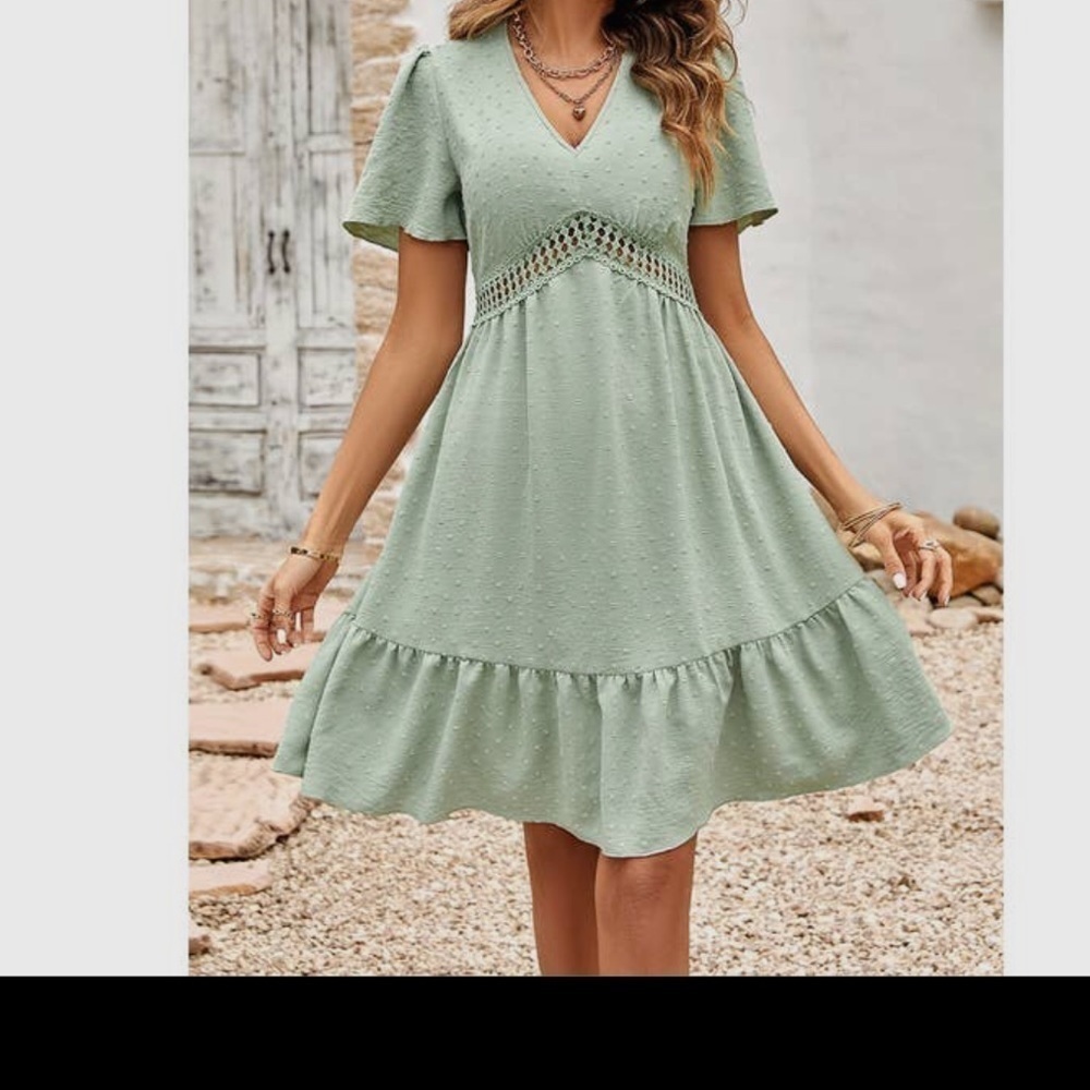 Mint Dot solid V Neck Block Lace Dress XL (0131)